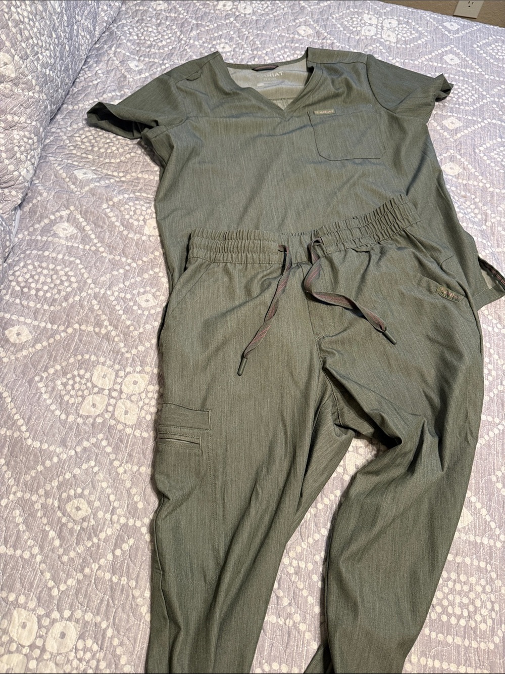 Ariat Olive Green Track Joggers and V-Neck Top Set- Medium